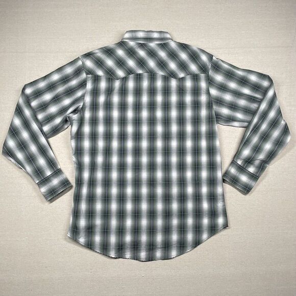 Wrangler Shirt Mens XL Pearl Snap Western Cowboy Rockabilly Plaid‎ Green Rodeo - Picture 2 of 10